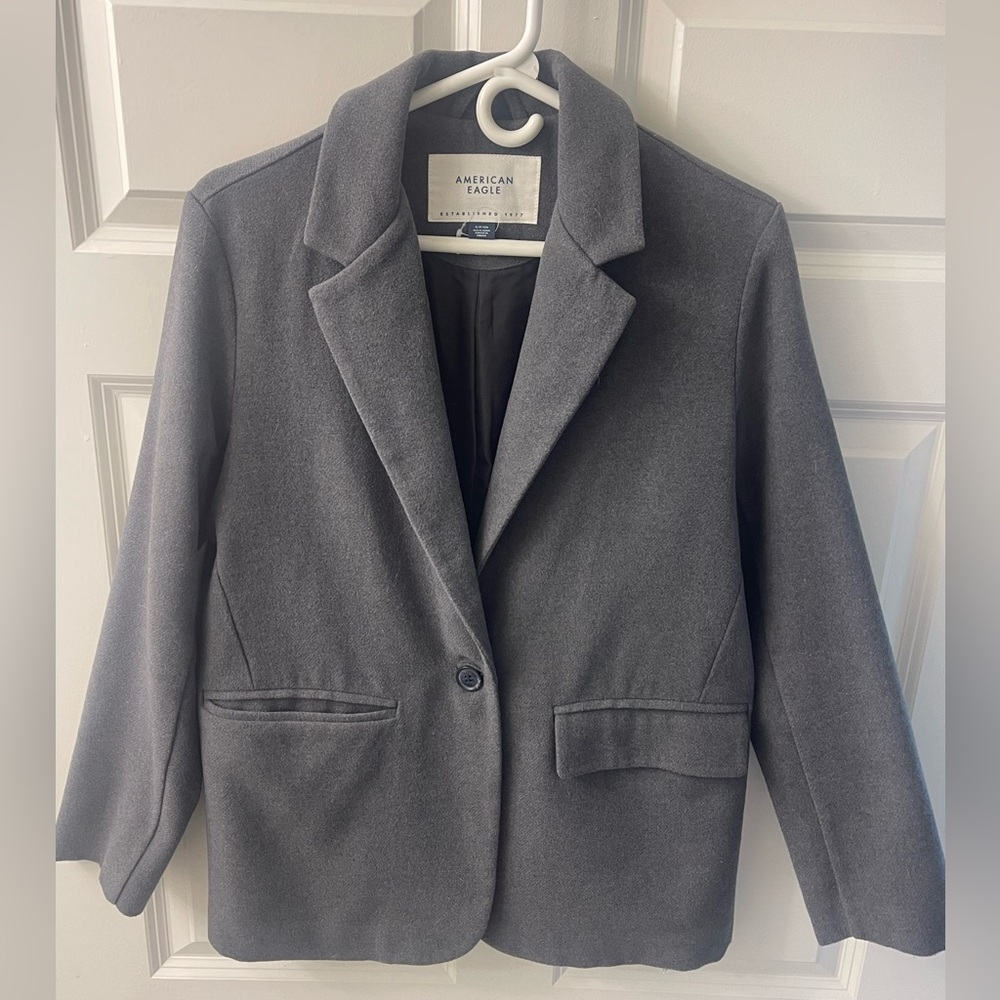 Oversized American Eagle Outfitters Charcoal Gray Single-Button Blazer